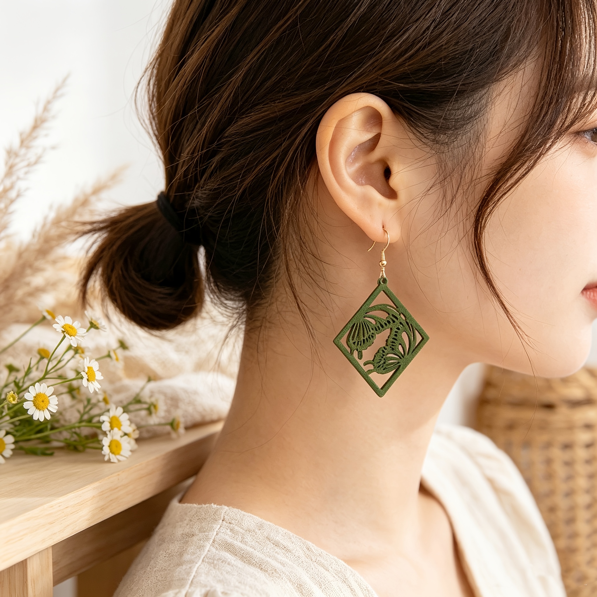 4 Styles Rustic Floral/Insect Pattern Dangle Earrings Set